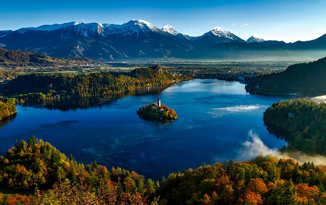  Slovénie, Automne, Automne, Coloré, Montagnes, Neige-