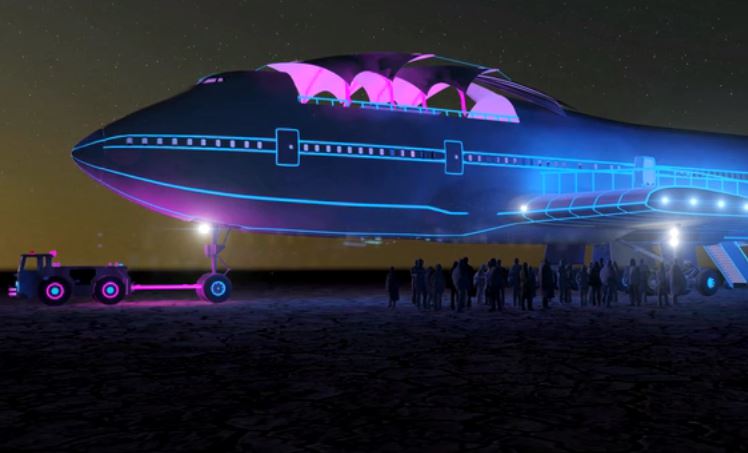 Boeing- 747 Jumbo- en -boite -de -nuit pour- le -Festival Burning Man -2016